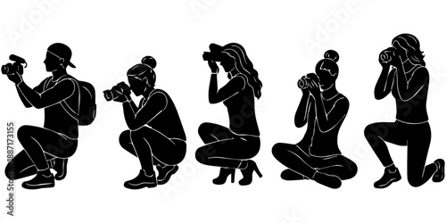Silhouette of people taking pictures while sitting vector
