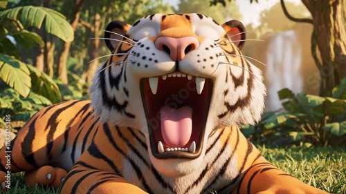 Animating a young tiger cub resting in lush jungle sunlight