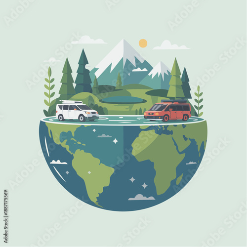 Global Road Trip Adventure Exploring Diverse Landscapes and Natural Wonders in Camper Vans Across Earth