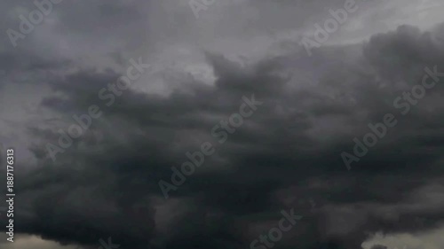Heavy looming storm with towering dark cumulonimbus clouds rolling in, capturing the dramatic atmosphere and raw power of an impending thunderstorm. Climate Change, and the Raw Power of Nature.