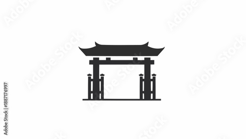 Traditional Chinese Gate Silhouette Architecture.