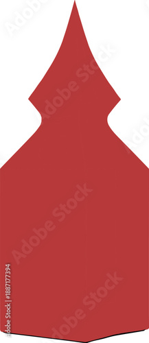 Stylized red arrowhead or spire with pointed top, concave sides, and rectangular base for design, architecture, or logo-themed visual projects