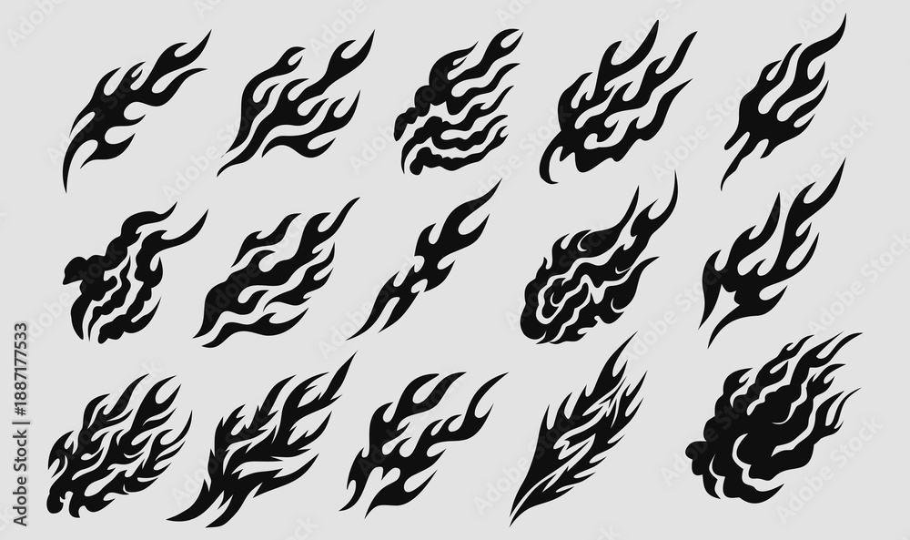Obraz premium Smoke, fire and flames silhouette element set design