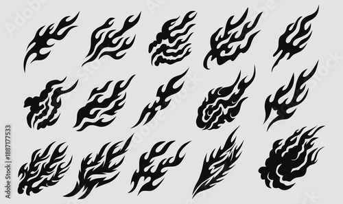 Smoke, fire and flames silhouette element set design