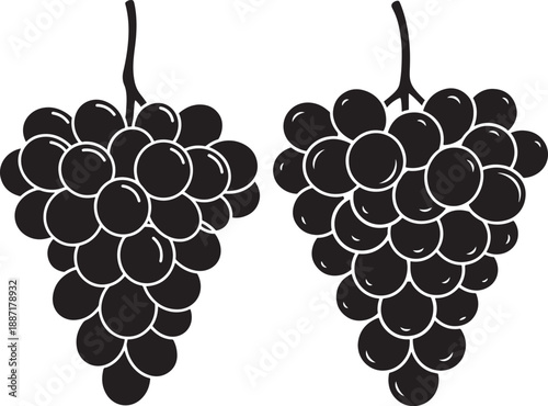 Two Bunches of Grapes, Black and White Icon Representing Fruit and Harvest