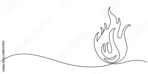 Continuous Line Drawing of Campfire Icon. Hand Drawn Symbol Vector Illustration, Campfire Single Line Icon, Bon fire single line art, continuous one line drawing of  Isolated outline vector icon, pro.