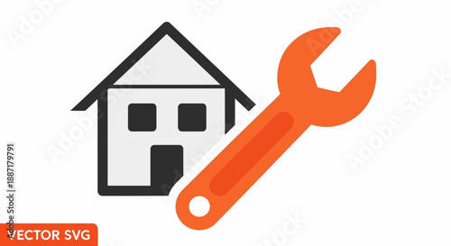 Home Repair and Maintenance Icon: House with Wrench Tool