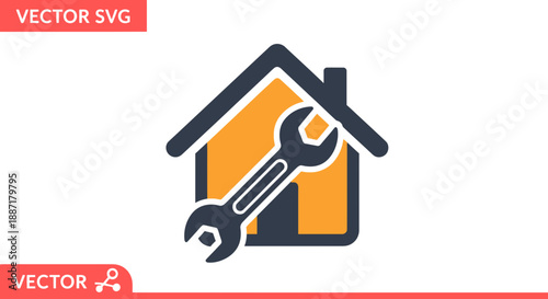 Home Repair and Renovation Icon: Wrench and House Symbol