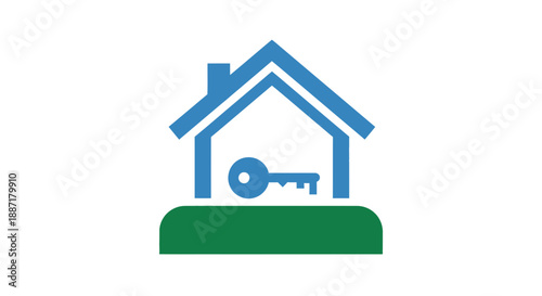 House Icon with Key Inside - Real Estate and Home Ownership Concept