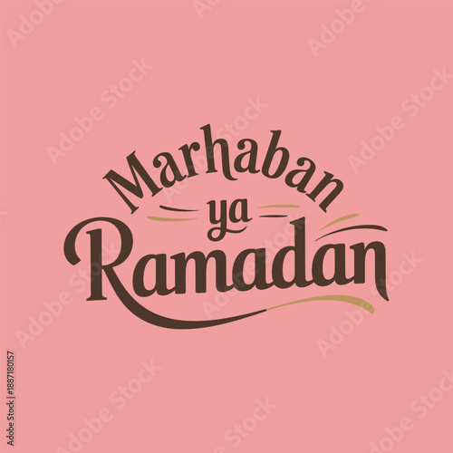 Marhaban ya ramadan greeting card design with elegant typography and islamic theme