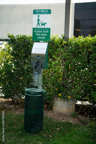 Принти на полотні Pet waste station with bags and trash can for responsible dog owners in public a