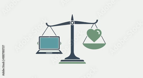 Digital Business and E Commerce Balance Scale Illustration for Financial and Technology Concepts