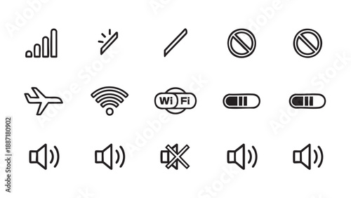 Set of common technology and connectivity icons isolated on transparent background