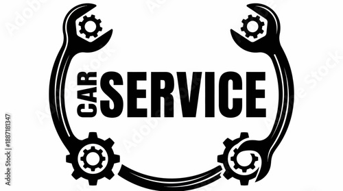 Car Service Logo – Black-and-White Vector Featuring Wrenches, Gears, and Bold Typography for Automotive Repair, Branding, and Maintenance Use