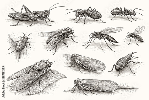 Flying Insects and Bugs Vintage Engraving Set