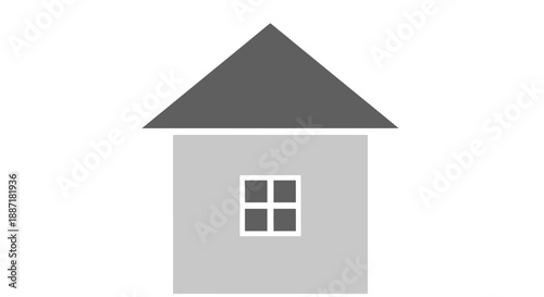 Minimalist House Icon, Simple Building Symbol, Gray Roof and Walls