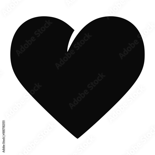 Solid black silhouette vector graphic representing a universally recognizable anatomical and romantic heart symbol design element for digital and print media applications