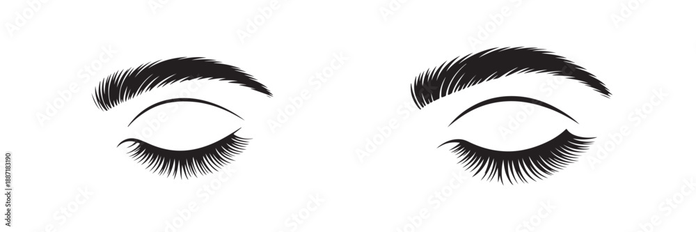 Fototapeta premium Pair of closed eyes with long eyelashes and perfectly shaped eyebrows isolated as beauty cosmetic concept vector