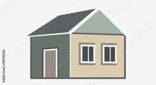 Simple Cartoon House Illustration, Two-Story Home Design, Minimalist Architecture