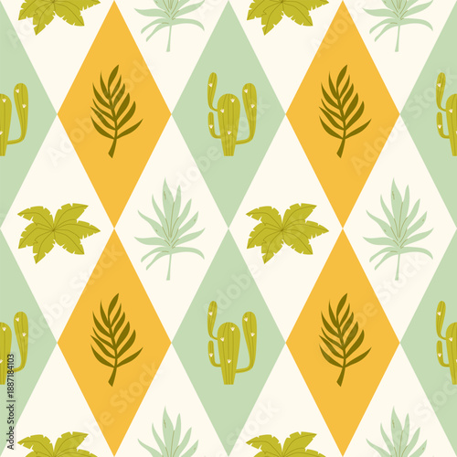Geometric tropical seamless pattern in flat style