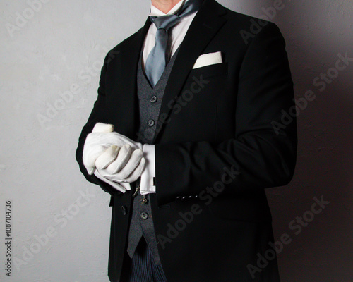 Εκτύπωση καμβά Butler or Hotel Concierge in Formal Attire and White Gloves Standing at Elegant Attention