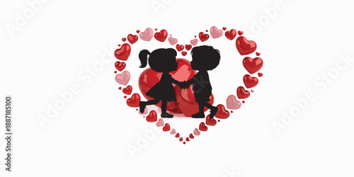 Romantic couple silhouette inside heart shape love illustration design