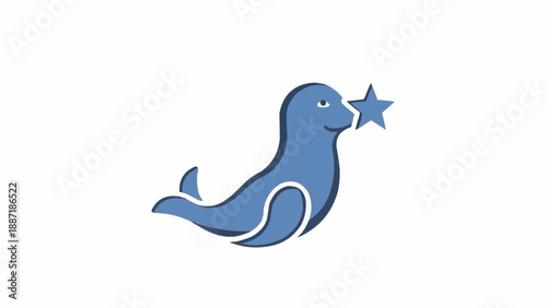 Blue Seal Cartoon Character with Star.