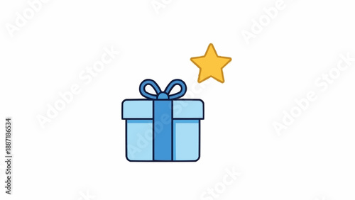 Blue Gift Box with Ribbon and Star.