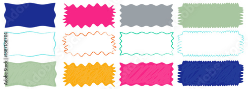 Set of vibrant rectangle blobs with liquid wavy borders. Asymmetric geometric frames in retro style. Perfect for banners, collages, and creative graphic elements.