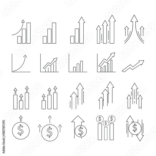 Outline business icon set. Business and finance icons. Set of outline business icons.
