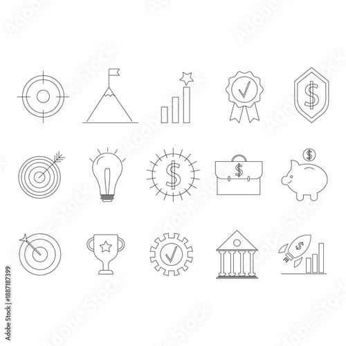 Outline business icon set. Finance icon set. Set of business icons.