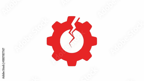 Broken Red Gear with Crack Illustration.