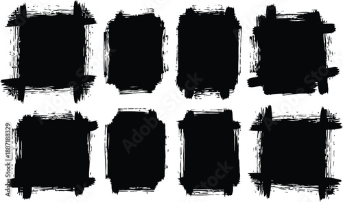 Eight black rectangular brushstrokes on a white background