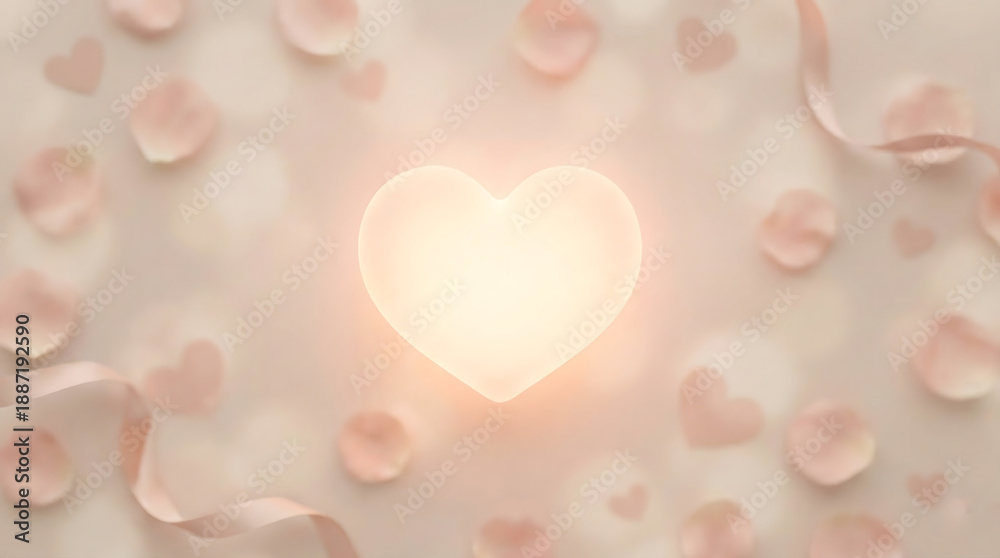 Fototapeta premium Heart shape with pink rose petals on soft pastel background romantic love concept