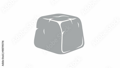 Single grey ice cube with subtle texture and highlights.