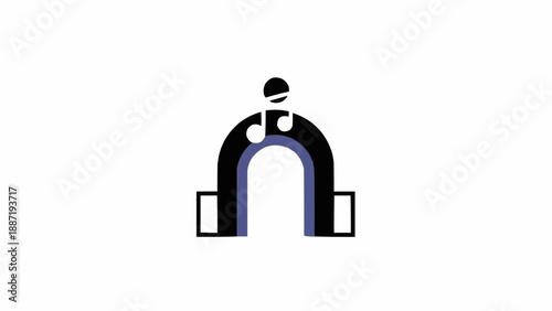 Abstract musical note arch with headphones minimal design.
