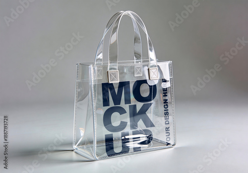 Transparent PVC Tote Bag Mockup on Minimal Studio Background