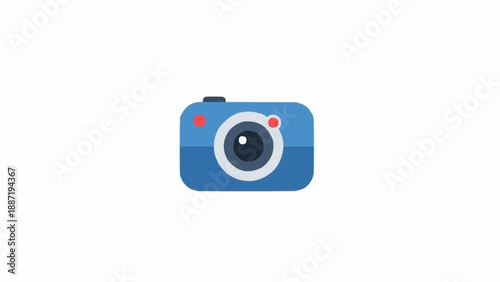 Blue Camera Icon with Red Shutter Button and White Lens Ring.