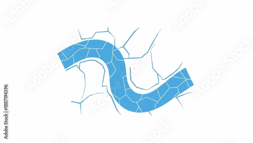 Stylized blue river flowing through cracked dry land, symbolizing drought and water scarcity.