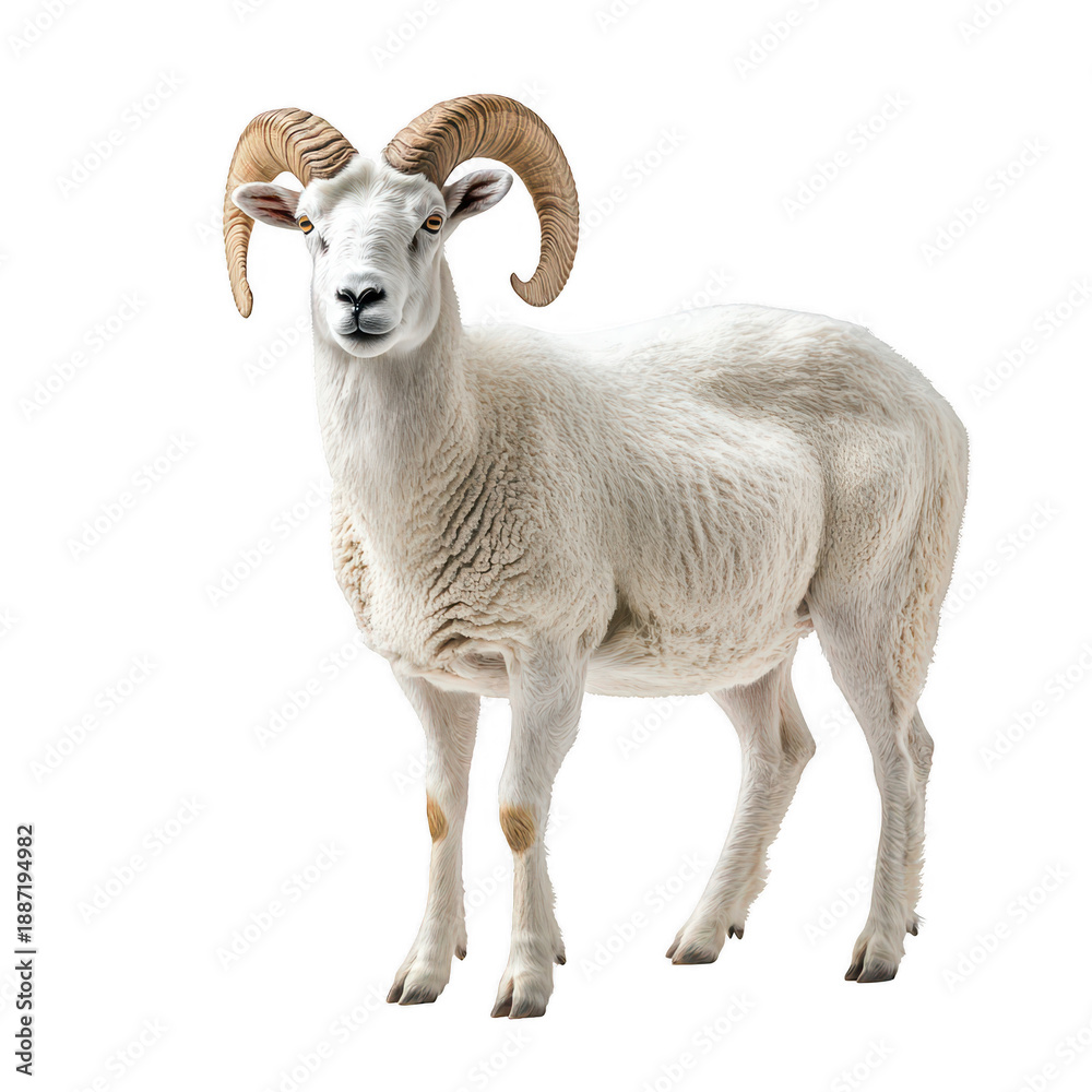 Fototapeta premium A ram with big horns Isolated on White and Transparent Background