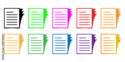 Colorful Document Icons Set - Vibrant Vector Stack of Pages for Business and Education Graphics
