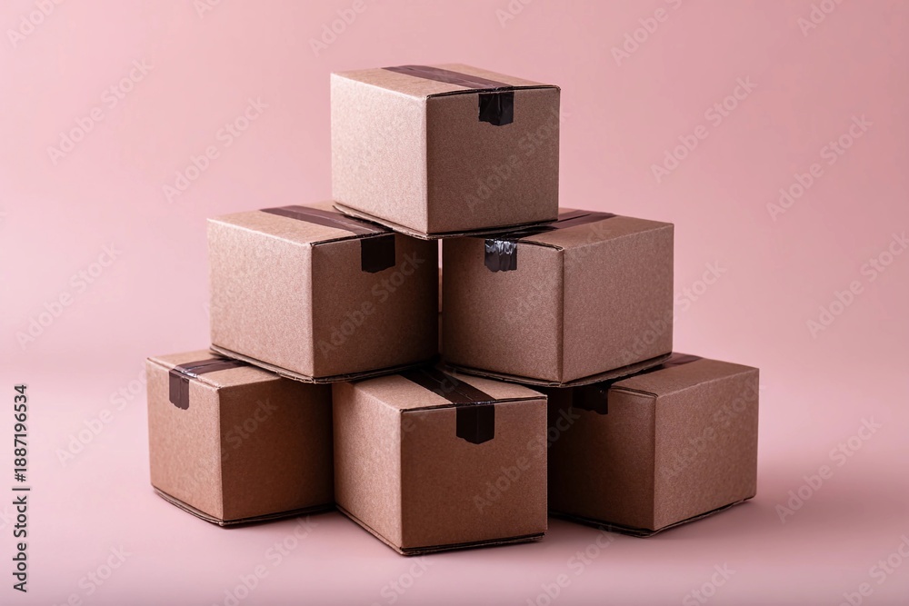 Obraz premium Cardboard boxes stacked on a plain background