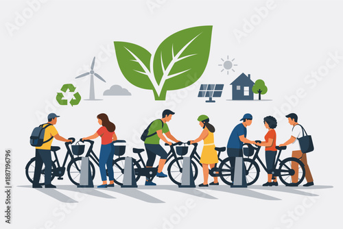 Community bike share with eco-friendly elements and diverse participants