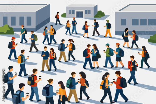 Diverse college students walking on campus pathway in casual attire