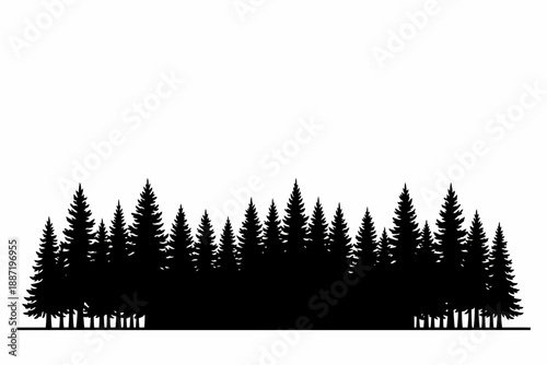 Silhouette of Evergreen Trees, Natural Landscape Art, Forest Background, Digital Illustration, Tranquil Environment, Artistic Viewpoint