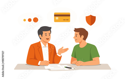 Two men in conversation about financial security and credit cards