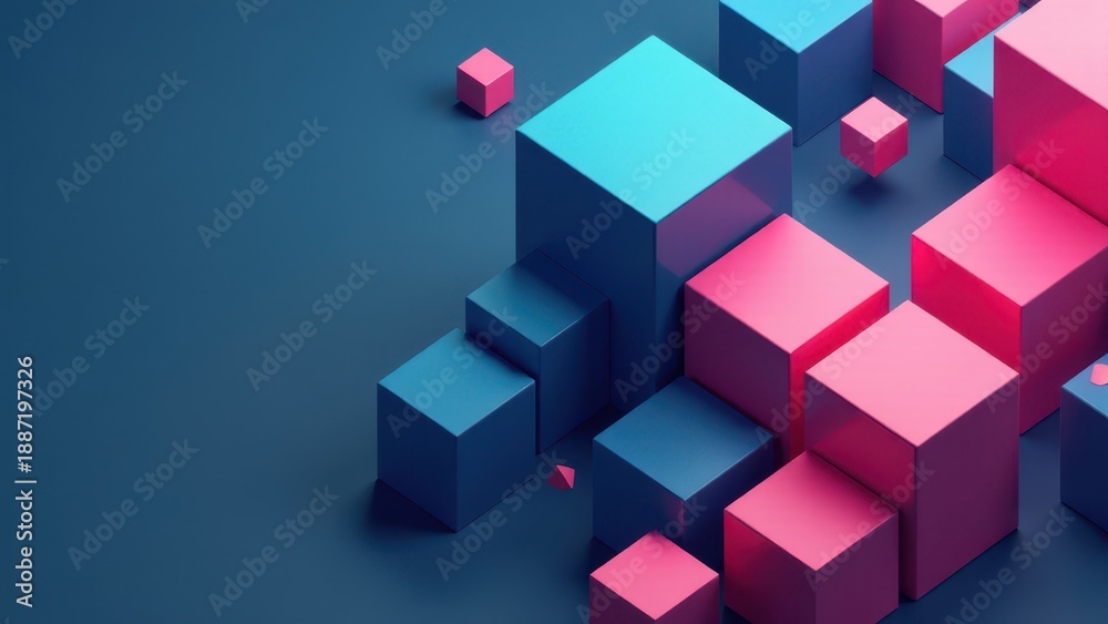 Obraz premium Blue and pink abstract cubic 3D background