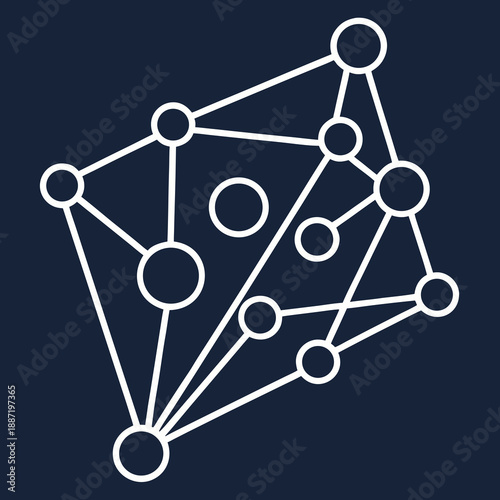 Network diagram illustrating interconnected nodes and links on a dark background from a direct viewpoint