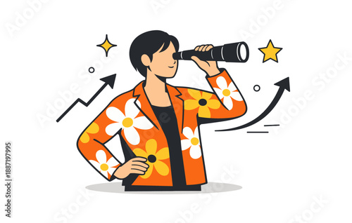 Asian female entrepreneur visionary outlook concept illustration