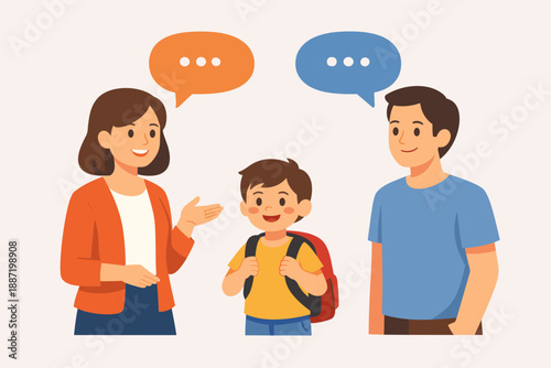 Family communication: asian family with young son discussing school